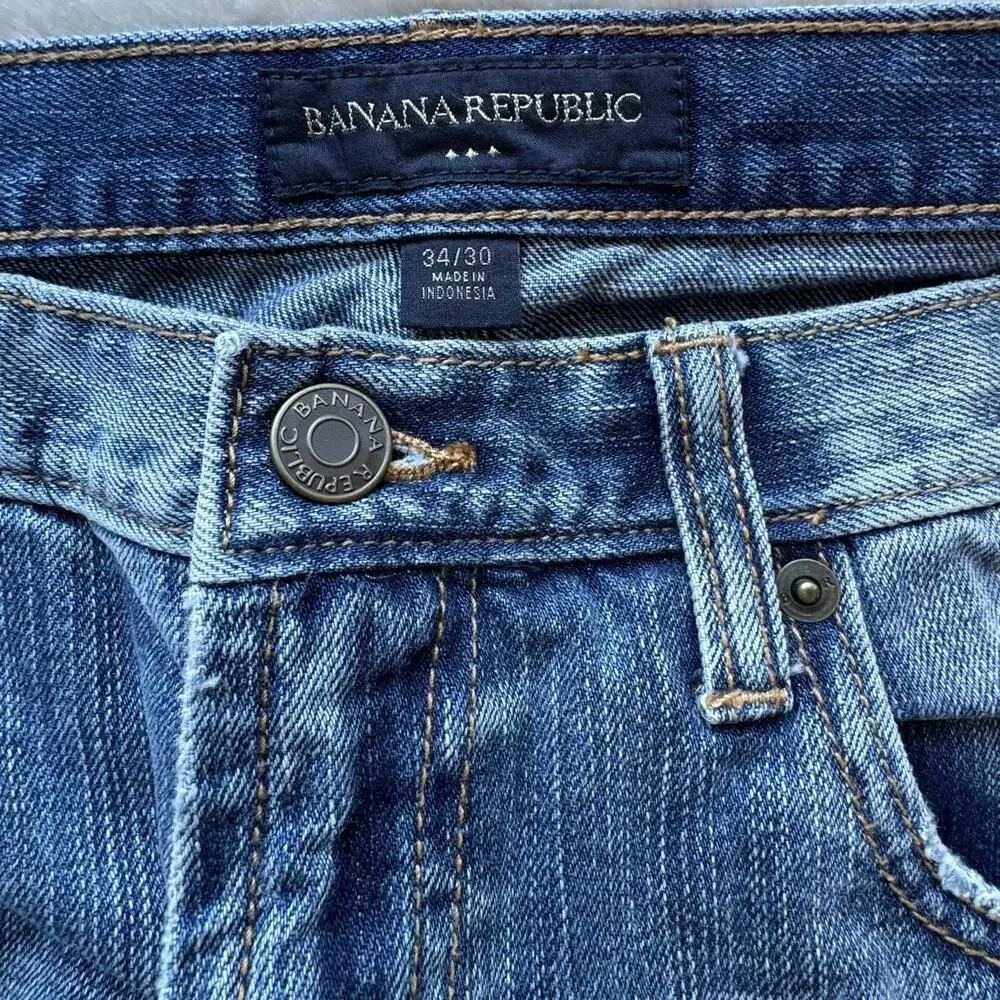 Men's Banana Republic Straight Leg Jeans Medium Wash‎ Distressed 34 x 30